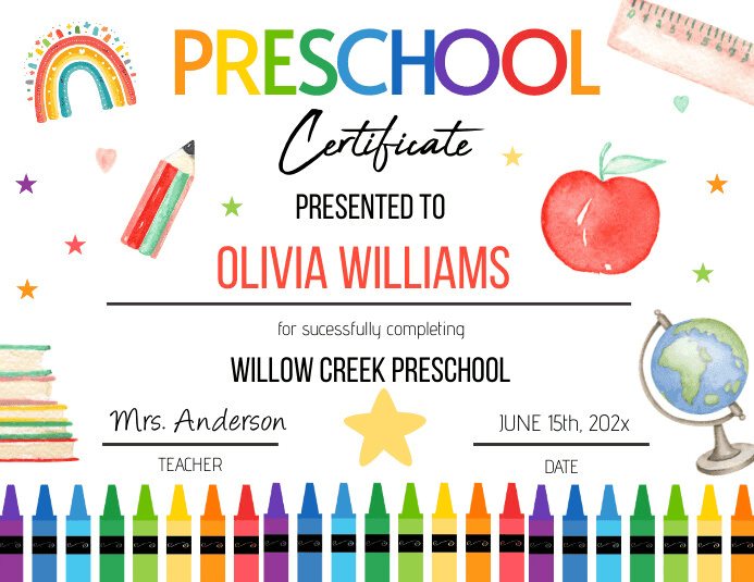 Printable Preschool Graduation Certificate Template | PosterMyWall
