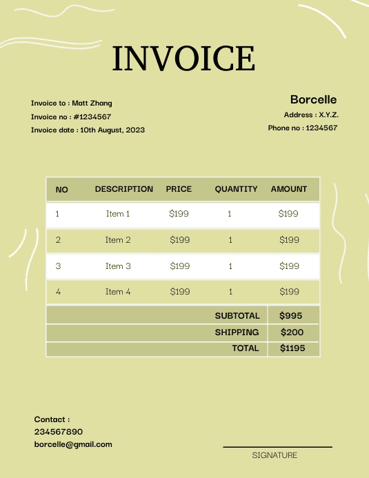 Minimal Printable Digital Invoice Yellow Template | PosterMyWall