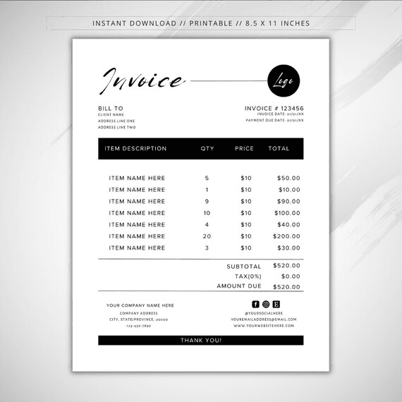 Editable Invoice Template: Minimalist Business Form (canva, US ...