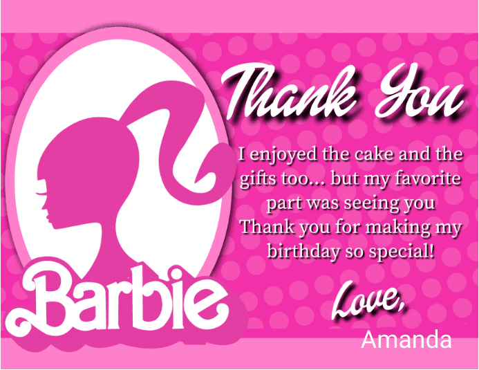 Barbie | Birthday | Thank You Card Template | PosterMyWall