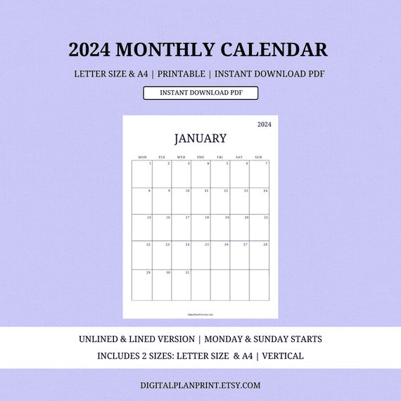 2024 Monthly Calendar, Printable ,minimalist Black Style,pdf ...