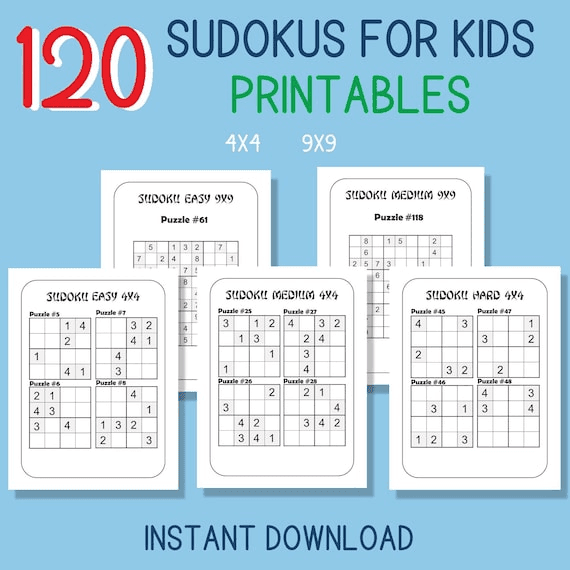 Sudoku for Kids Printable 4x4 9x9 120 Puzzles With Solutions ...