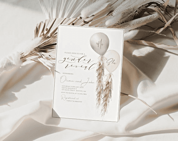 Boho Pampas Balloons Gender Reveal INVITATION | FREE Edit ...