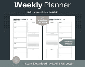 Weekly to Do List Printable Weekly Schedule Fillable PDF Daily ...