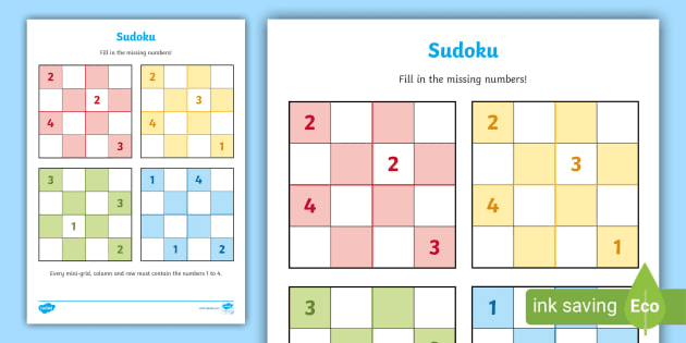 Easy Sudoku For Kids - Printable Resource