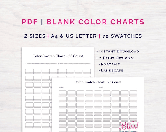 Blank Color Swatch Chart | 72 Colors | Portrait + Landscape | A4 + ...