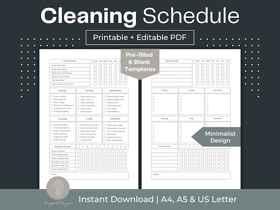 ADHD Cleaning Schedule Printable: Fillable Chore Chart (PDF) - Etsy UK