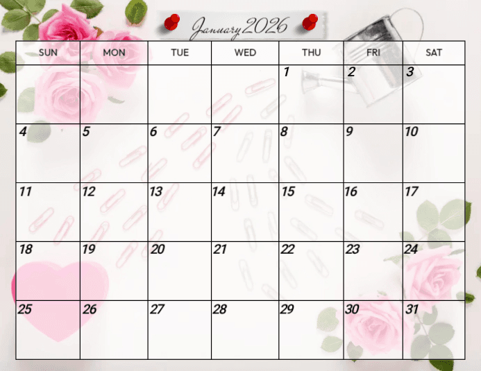 Printable January 2026 Calendar Planner Template | PosterMyWall