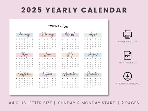 2025 Yearly Calendar: Minimalist Landscape Planner (printable PDF ...