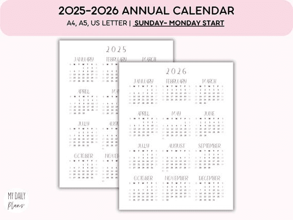 2026 Year at A Glance Calendar Printable: Minimalist PDF (A4, A5 ...