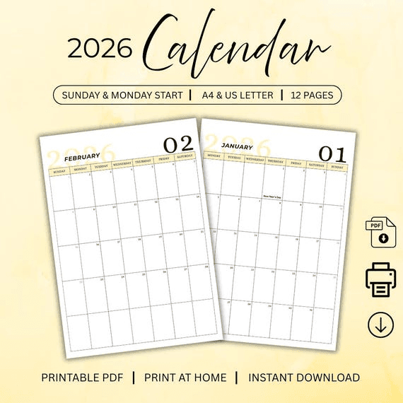 2026 Minimalist Calendar: Printable Monthly Planner, A4 & Letter ...