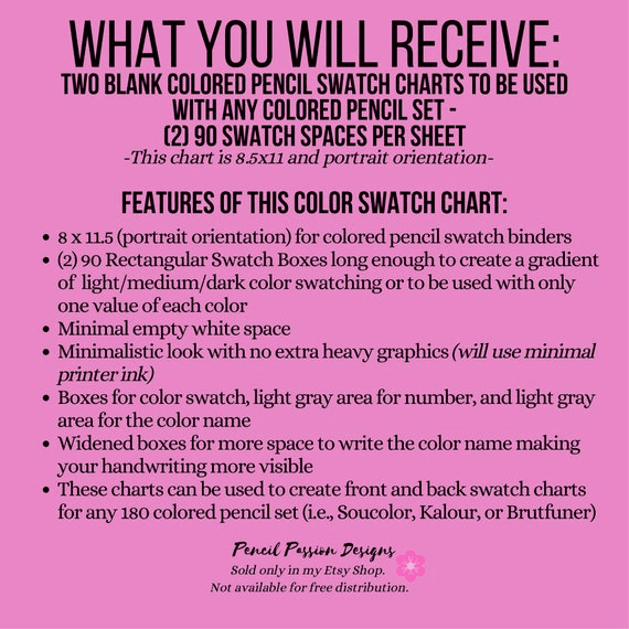 180 Colored Pencil Swatch Chart (front & Back Portrait Orientation ...