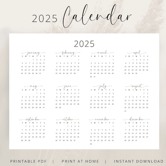 2025 Year Calendar 2025 Wall Calendar Landscape PRINTABLE PDF 2025 ...