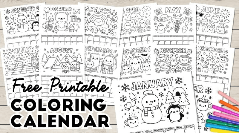 Free Printable 2026 Coloring Calendar for Kids (13 PAGES) - Lovely ...