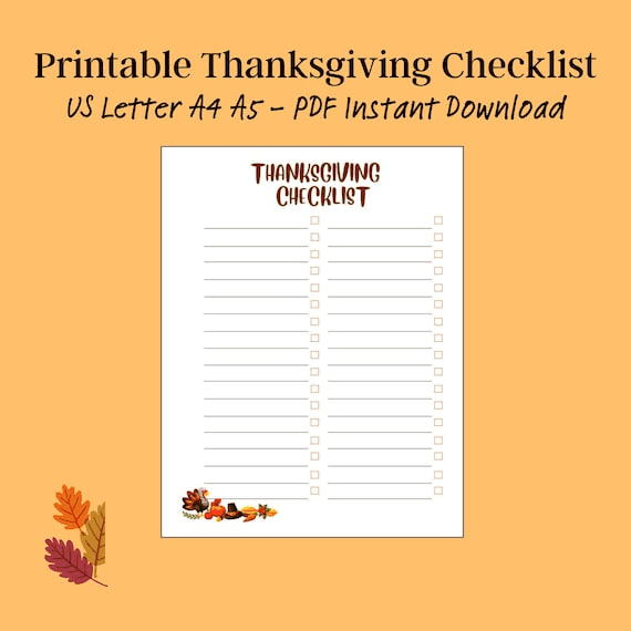 Printable Thanksgiving Checklist, Fall to Do List, Grocery List ...