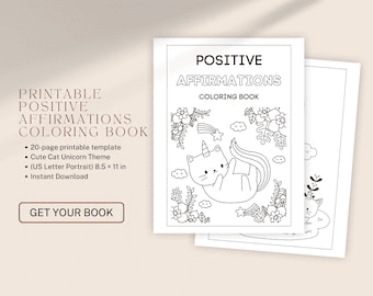 Positive Affirmations Coloring Book | Cat Unicorn Theme (digital ...