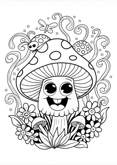Whimsical Mushroom Fantasy Coloring Page - Free & Printable