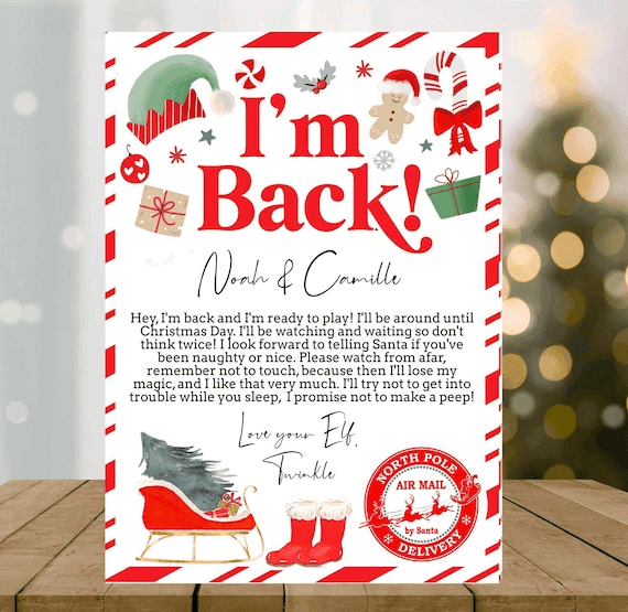 Elf I'm Back Letter From Elf, Elf Arrival Letter Boy and Girl Elf ...