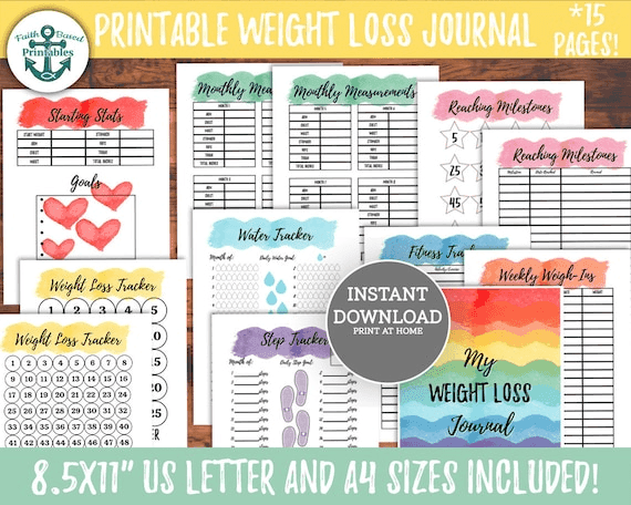 Rainbow Weight Loss Journal Printable Weight Loss Tracker Colorful ...