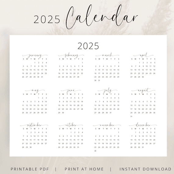 2025 Year Calendar 2025 Wall Calendar Landscape PRINTABLE PDF 2025 ...
