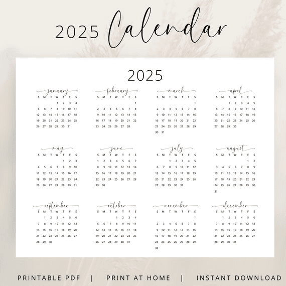 2025 Year Calendar 2025 Wall Calendar Landscape PRINTABLE PDF 2025 ...