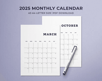 2025 Monthly Calendar Printable: Minimalist Portrait Planner (PDF ...