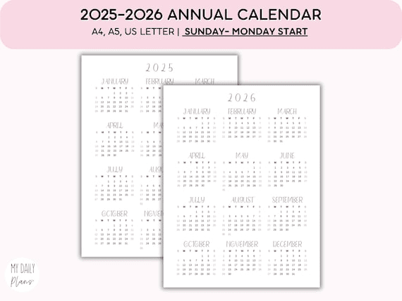 2026 Year at A Glance Calendar Printable: Minimalist PDF (A4, A5 ...