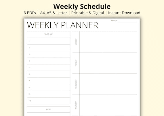 Weekly Schedule, Blank 7 Day Planner PDF, Weekly Overview, Week at ...