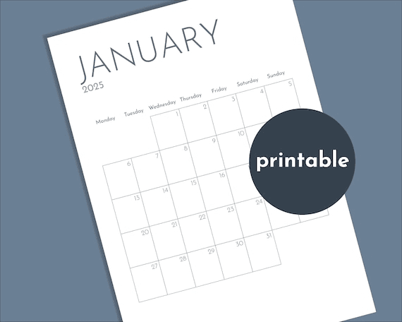2025 Monthly Calendar, Printable on A4, A5, A3, Letter Paper - Etsy