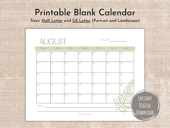 Printable Monthly Blank Calendar,floral Calendar,minimalist ...