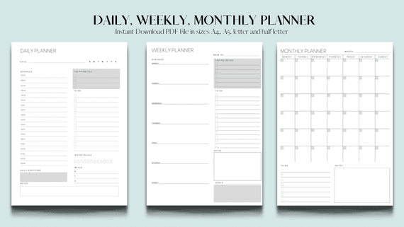 Daily Planner, Weekly Planner, Monthly Planner L Life Planner L ...