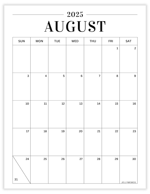 2025 Minimal Calendar Printable (Vertical & Horizontal!) - JellyMemos