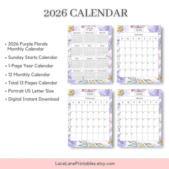 2026 Printable Monthly Calendar | Minimalist Wall Calendar | 13 ...