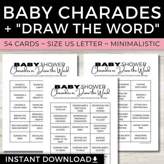 Baby Shower Charades, Printable Baby Shower Games, "draw the Word ...