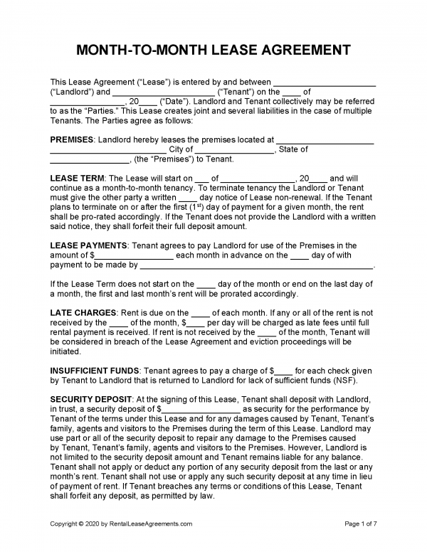 Free Month-to-Month Rental Agreement | PDF - Word
