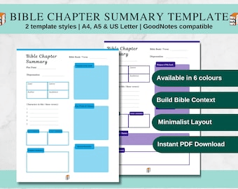 Bible Chapter Summary Template: Printable Study Journal (A4, A5 ...