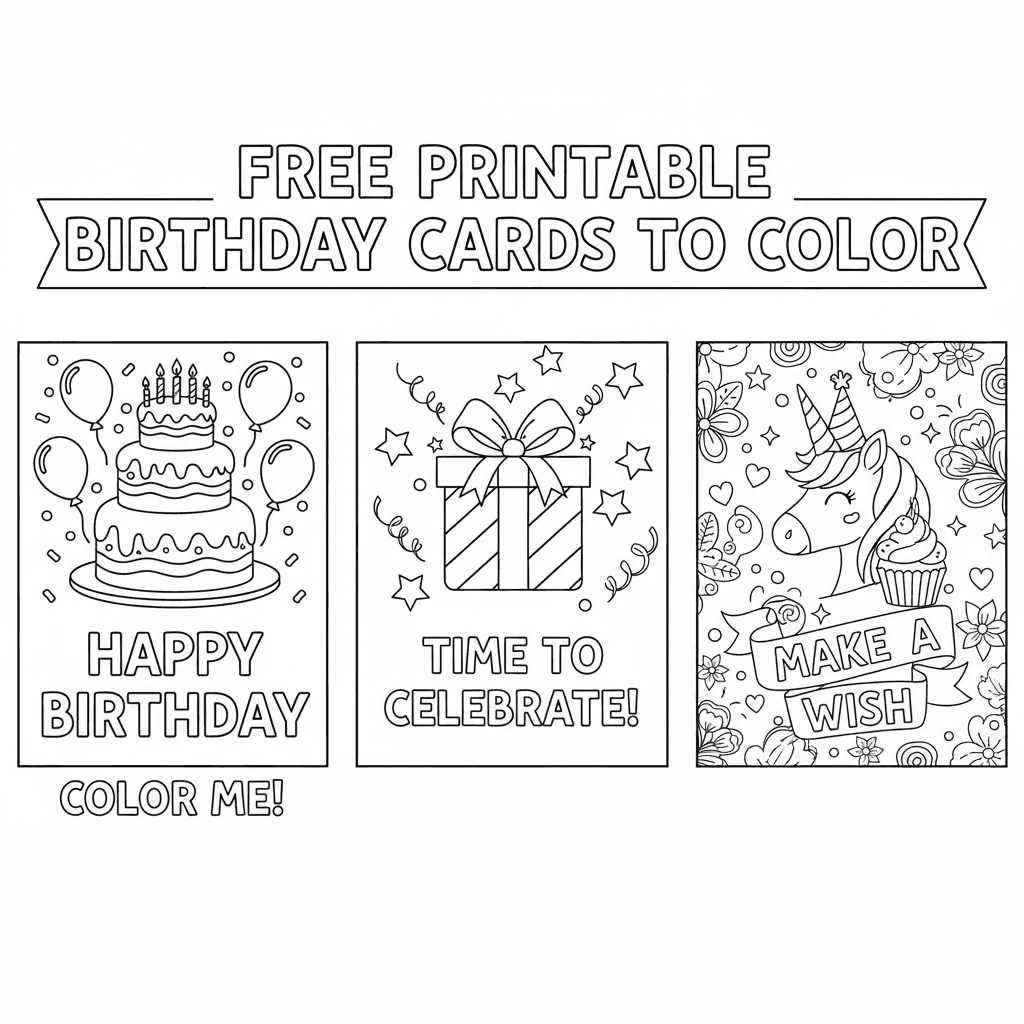AI Generated: free printable birthday cards to color