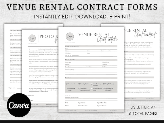 Venue Rental Forms Bundle, Wedding Venue Contract Template, Event ...