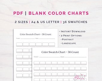 Blank Color Swatch Chart | 72 Colors | Portrait + Landscape | A4 + ...
