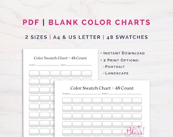 Blank Color Swatch Chart | 72 Colors | Portrait + Landscape | A4 + ...