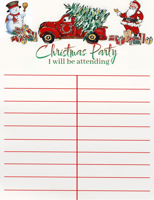 Christmas Party Attendance Sheet Template | Holiday Sign-Up List ...