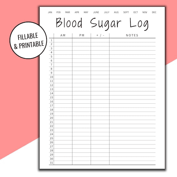 Editable & Printable Blood Sugar Log, Blood Sugar Reading, Blood ...