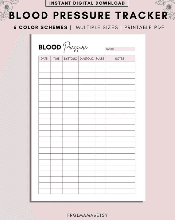 Blood Pressure Log Book Printable, High Blood Pressure Tracker ...