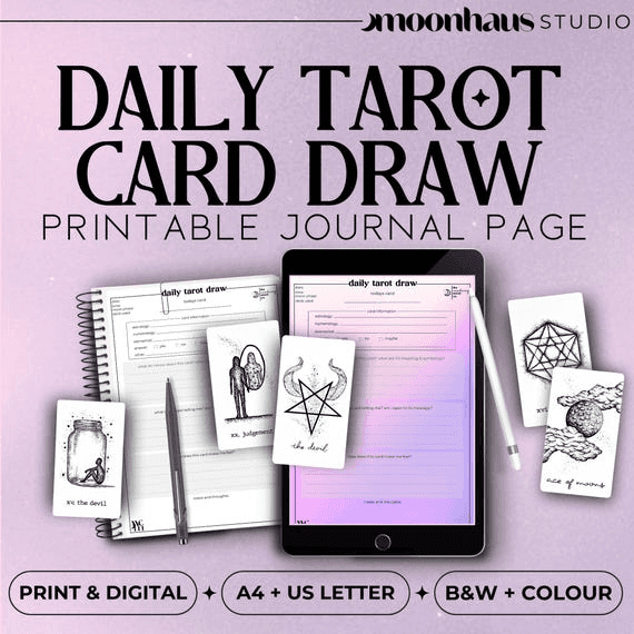 Tarot Card Journal Page: Daily Draw Tracker, Grimoire Printable ...