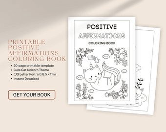 Positive Affirmations Coloring Book | Cat Unicorn Theme (digital ...