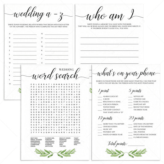 Botanical Wedding Shower Games Pack Printable | Instant download ...