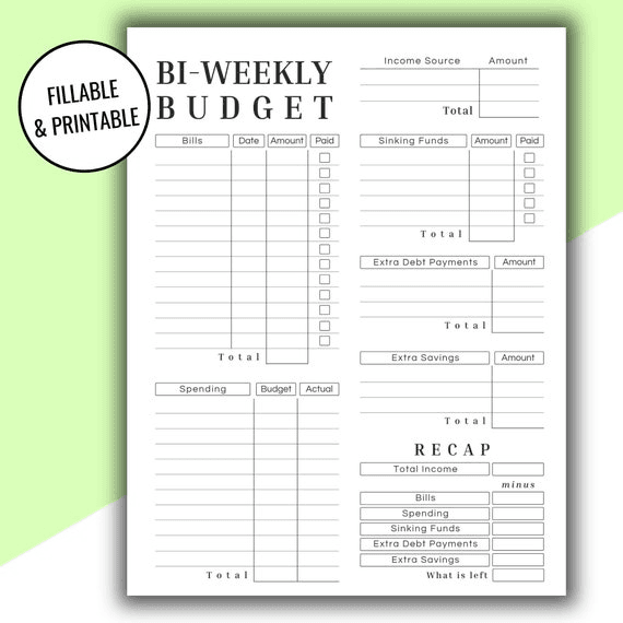 Editable & Printable Biweekly Budget Printout, Budget by Paycheck ...