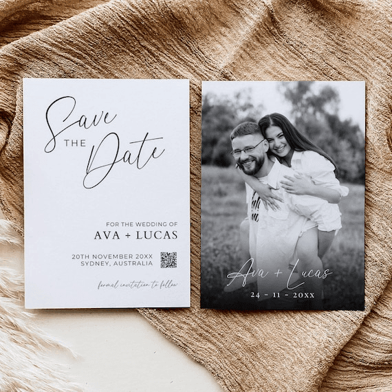 Photo Save the Date Card Template With QR Code, Modern Minimalist ...