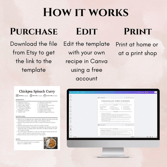 Simple Photo Recipe Card Template | Editable and Printable | A4/US ...