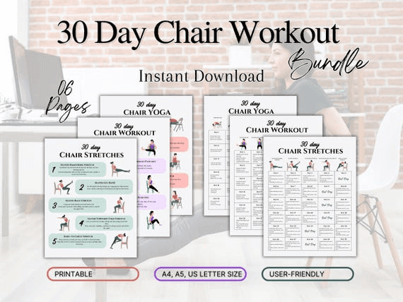 30 Day Chair Workout Bundle Printable, Chair Yoga Guide, Full Body ...